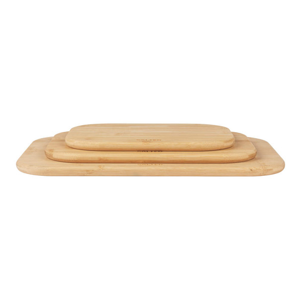 Set of three rectangular bamboo chopping boards, stacked
