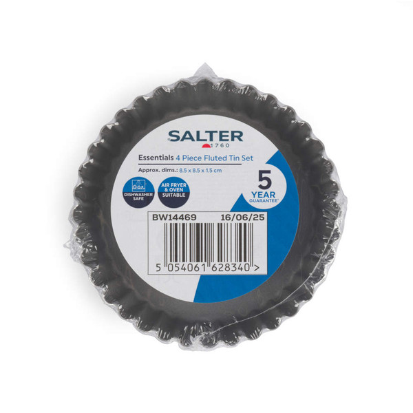 Salter grey 4 piece fluted tin set in packaging, suitable for oven and air fryer.