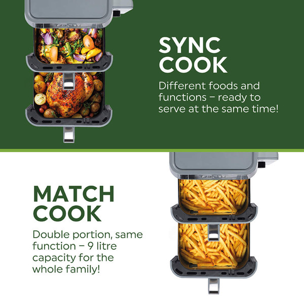 Salter dual drawer air fryer and grey double oven on kitchen worktop