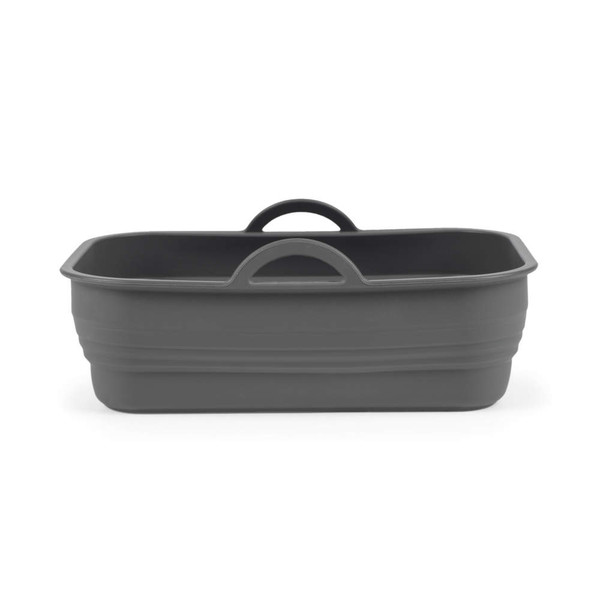 Grey plastic washing up bowl with handles, shown empty from the front.