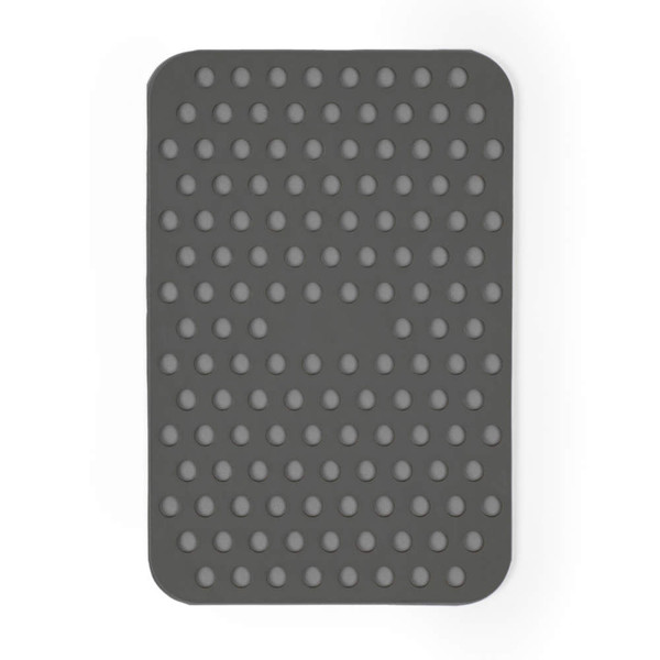 Grey rectangular bath mat with raised circular grip dots, top-down view