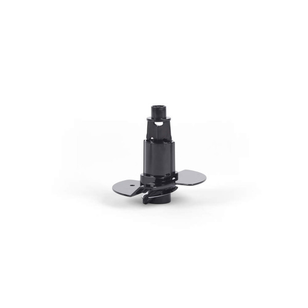 Black plastic paddle blade attachment for food processor, shown on white background