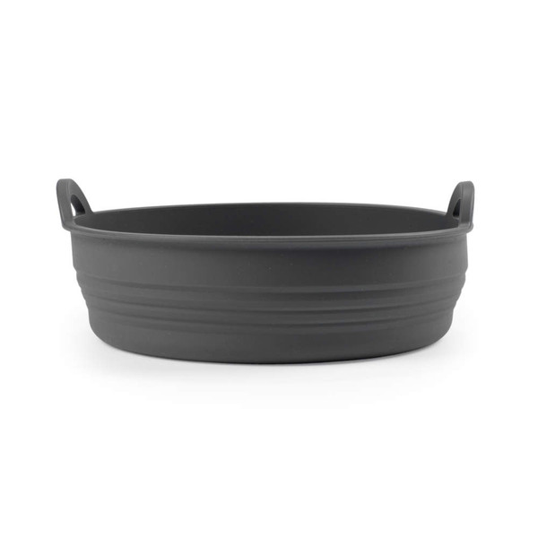 Large grey silicone round tub with two side handles, shown empty on white background