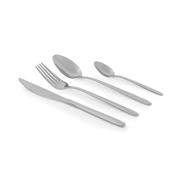 Four-piece silver cutlery set with knife, fork, dessert spoon and teaspoon