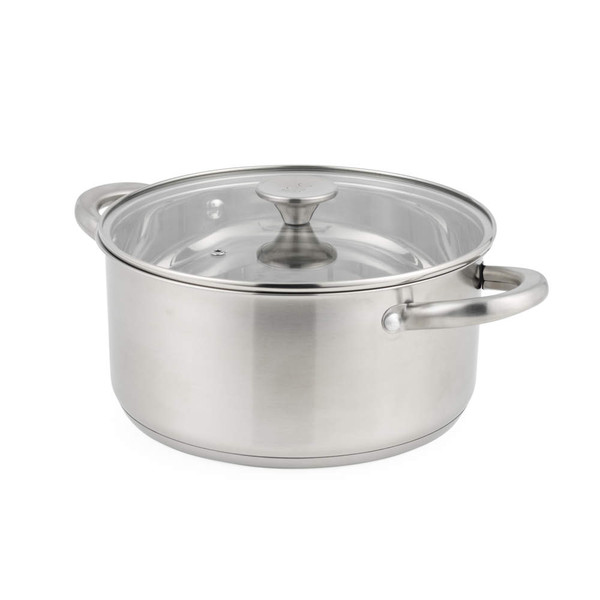 Stainless steel stockpot with glass lid and side handles