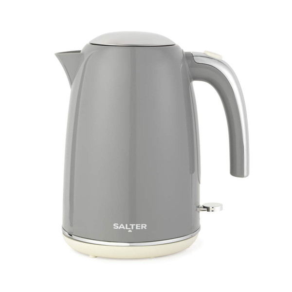 Grey electric kettle with Salter logo, shown upright on white background