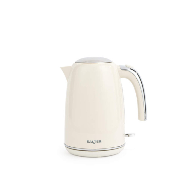 Cream electric kettle with chrome handle, shown upright on white background
