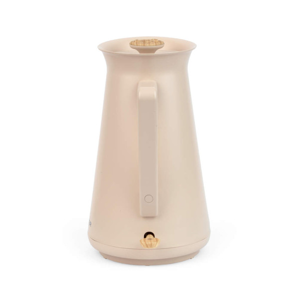 Beige electric kettle with wood-effect accents, shown from the back