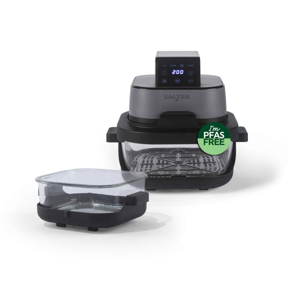 Salter PFAS-free digital air fryer with glass bowl and touch controls, front view