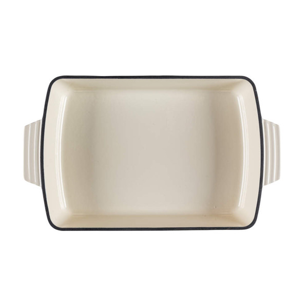 Rectangular cream baking dish with handles, top view