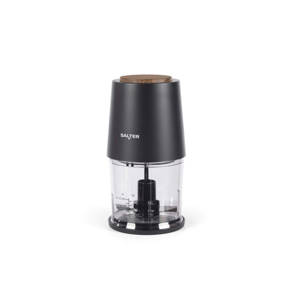 Electric mini food chopper with black and clear design, suitable for kitchen use