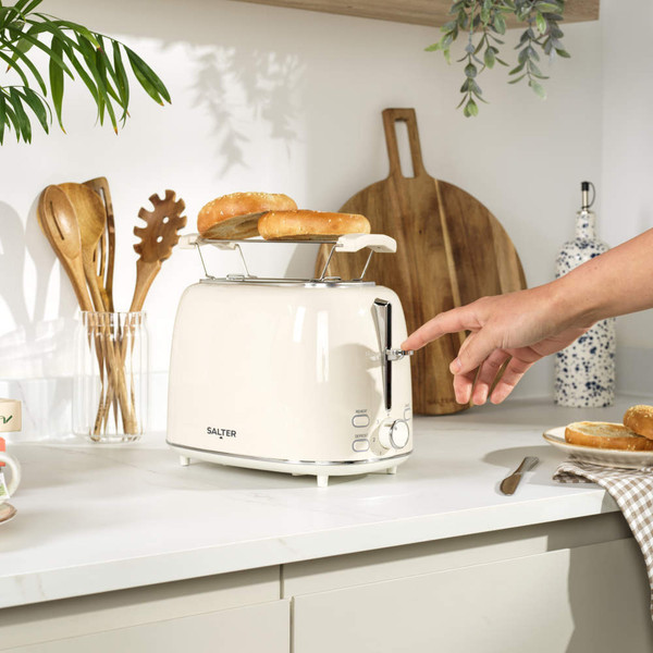 Retro Plastic Kettle, 2-Slice Toaster & Espresso Machine Set - Cream