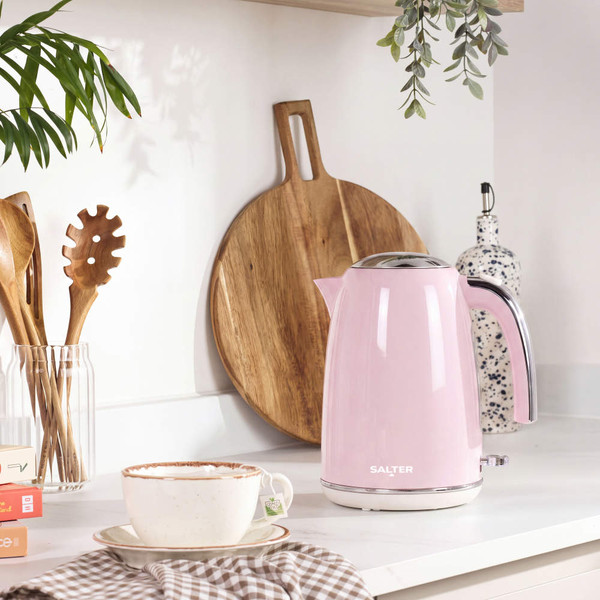Pink electric kettle on kitchen counter