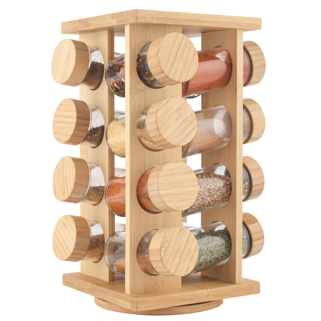 Bamboo Rotating Spice Rack & 16 Glass Jars