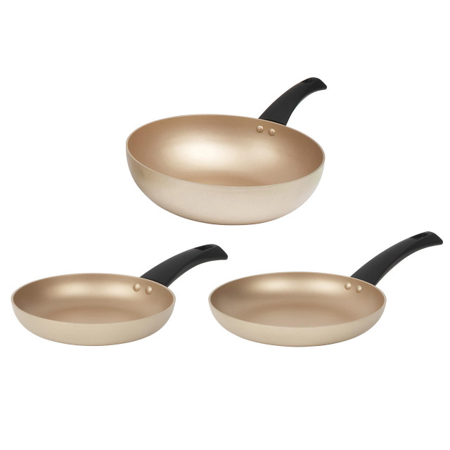 Olympus 3-Piece Frying Pan & Stir Fry Set 20/24/28 cm, Gold Salter COMBO-8230 5054061496932 