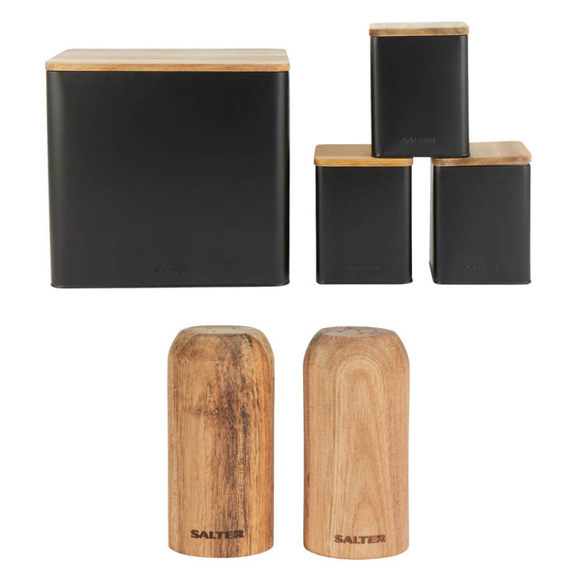 Toronto Bread Bin, Canisters & Shakers Set - Black