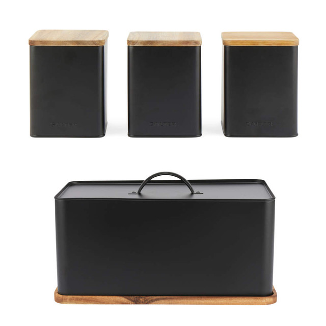 Toronto 4-Piece Bread Bin & Canister Set – Black