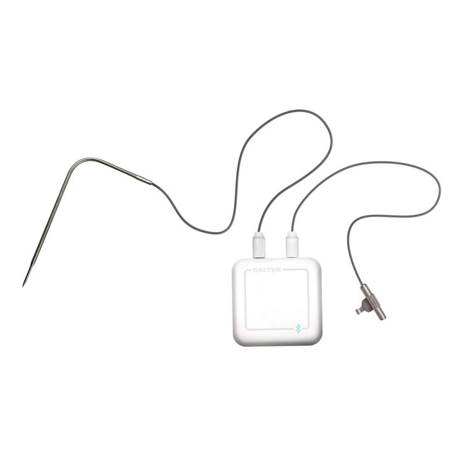 White Bluetooth meat thermometer probe and cable, shown for product listing.