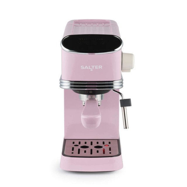 Pink Salter espresso coffee machine, front view with steam wand