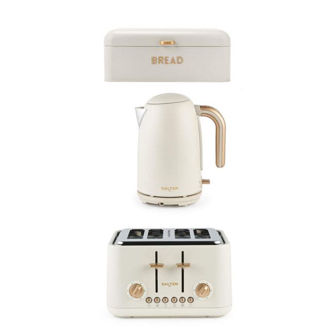 Pebble Kettle, 4-Slice Toaster & Bread Bin Set - Stone
