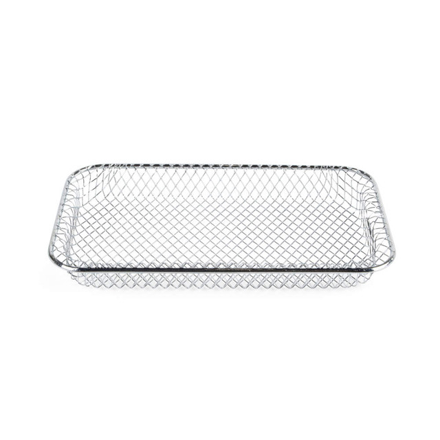 Rectangular wire mesh basket, silver metal, for frying or draining food, product image.