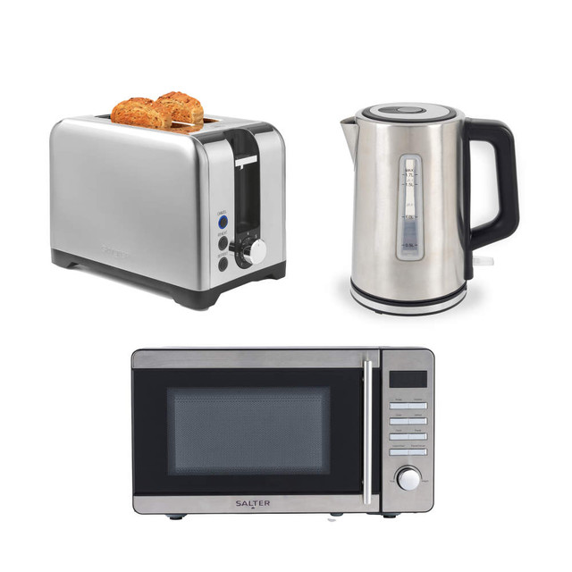 Kettle, Toaster & Microwave – 3-Piece Stainless Steel  Kitchen Countertop Set
