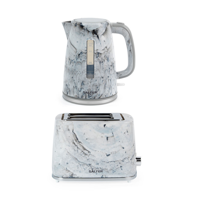 Marble Kettle & Toaster Set – White/Black