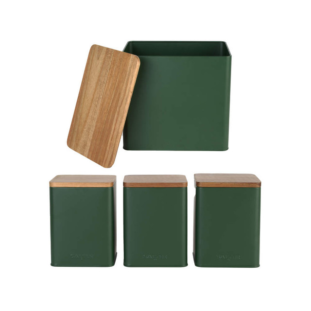Toronto Bread Bin & 3pc Canister Set - Green