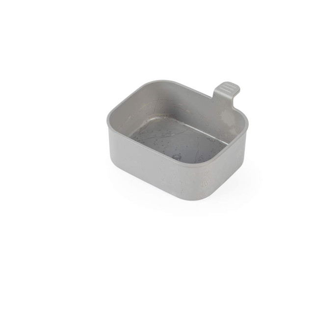 Grey plastic bowl with handle, shown empty for product listing