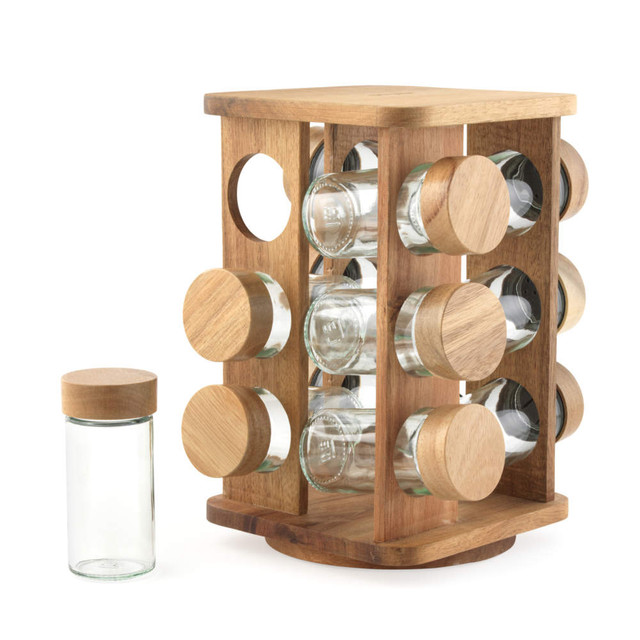 Toronto Rotating Spice Rack – 12 Refillable Glass Jars