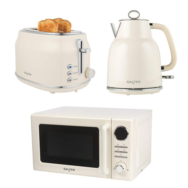 Retro Kettle, Toaster & Microwave Set – Cream 