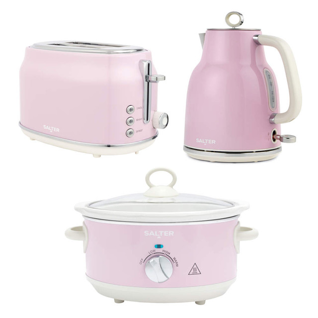 Retro Pink 2 Slice Toaster, Kettle & 3.5L Slow Cooker Set