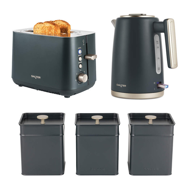 Marino Kettle, 2- Slice Toaster & Canister Set -  Blue/Grey