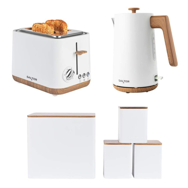 Toronto Kettle, 2-Slice Toaster & 4pc Countertop Set - White 