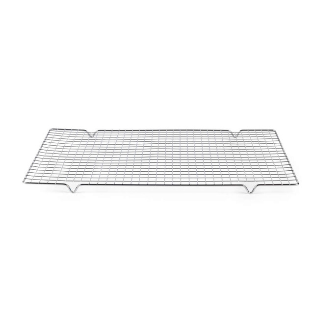 Silver wire cooling rack for baking, rectangular with raised feet