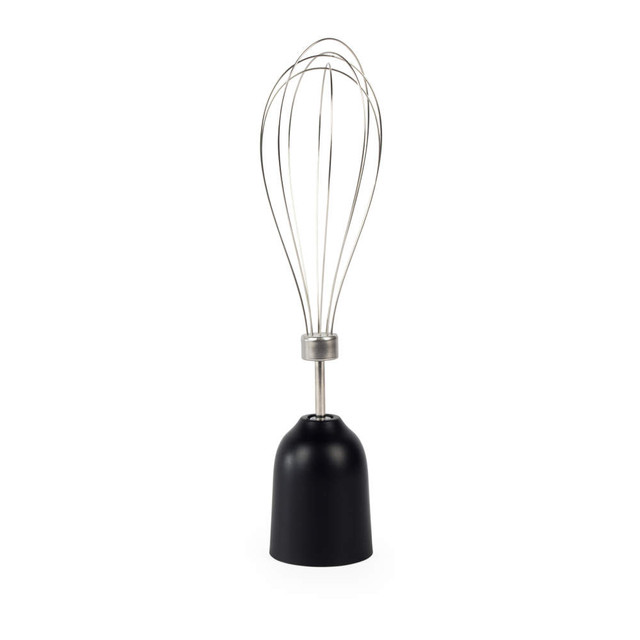 Balloon whisk attachment with black base shown upright on white background