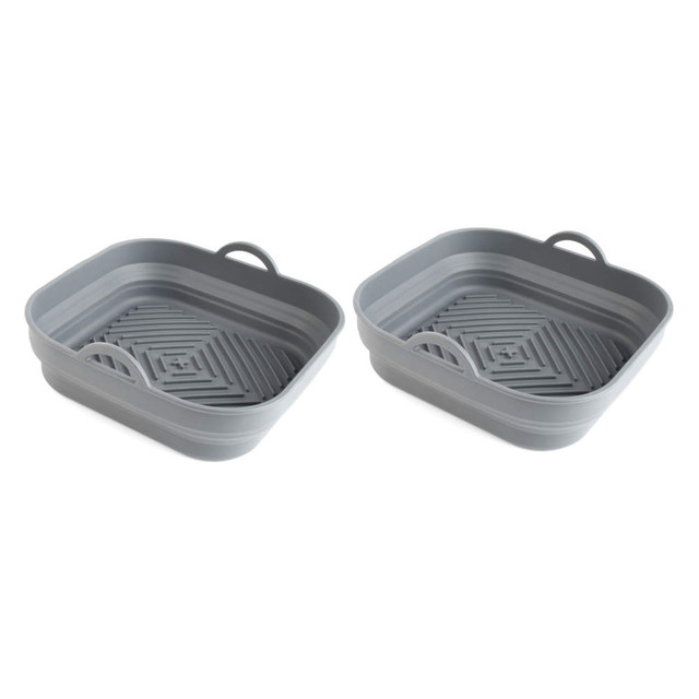Set of two grey collapsible washing up bowls with grip bases and handles