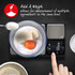 Digital kitchen scale weighing a bowl with baking ingredients, hand pressing zero button