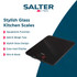 Black glass kitchen scales with easy-read display, slim design, Aquatronic and add & weigh functions