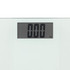 White digital bathroom scale showing close-up of kg LCD display, reading zero