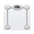 Silver digital bathroom scale with clear display, shown from above
