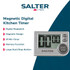 Digital kitchen timer with large display, silver finish, shown on countertop.