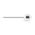 White digital kitchen thermometer with metal probe, displaying temperature on screen