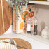Pair of clear Salter salt and pepper mills on kitchen shelf