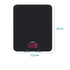 Black digital kitchen scale with red LED display, showing zero, square design