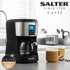 Salter filter coffee machine, black and stainless steel, with two mugs of coffee