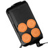 Electric grill with half griddle, half flat plate and adjustable temperature control, top view