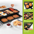 Electric griddle with grill and warming tray, cooking full English breakfast, pancakes and toast.