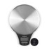 Digital kitchen scale with round stainless steel platform and LCD screen, includes CR2032 battery