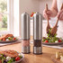 Stainless steel electric salt grinder showing built-in light for seasoning area